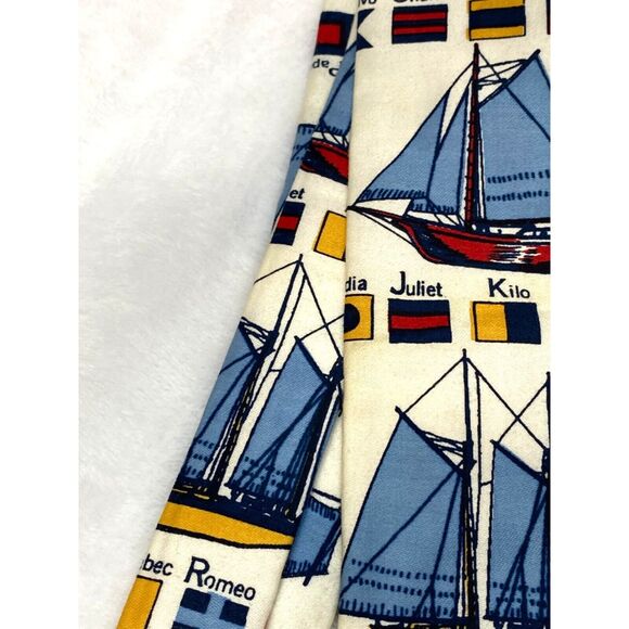 Rooster 1960s Square End Neck Tie Nautical Ships Vintage Novelty Print 45" Long - Picture 3 of 5